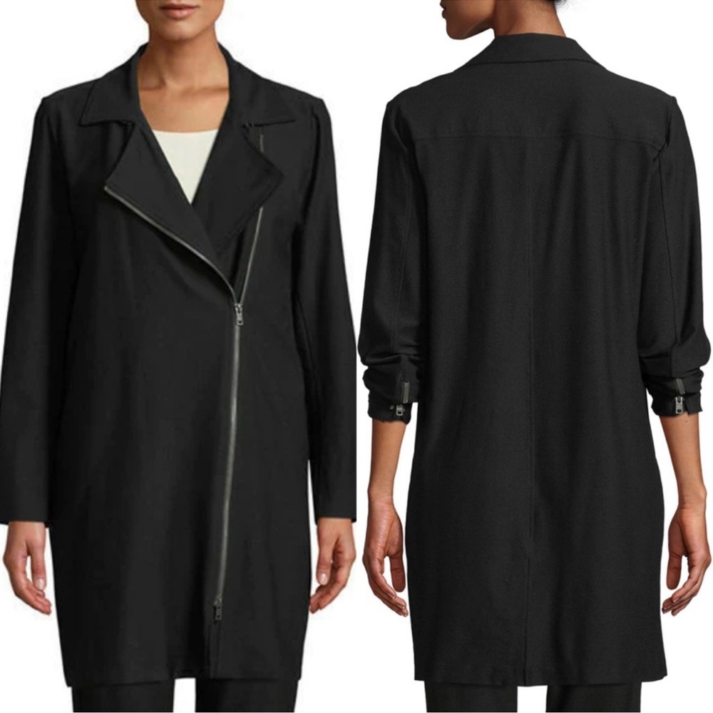 Eileen Fisher Black Moto Zippered Trench Jacket women’s Medium
